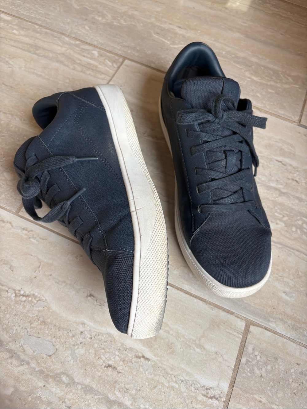 Vessi Navy and White Low-Top Sneakers